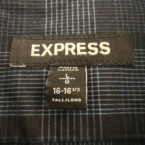 EXPRESS Men's Blue Plaid Cotton Slim Button Down Dress Shirt Size L Tall - Picture 9 of 9
